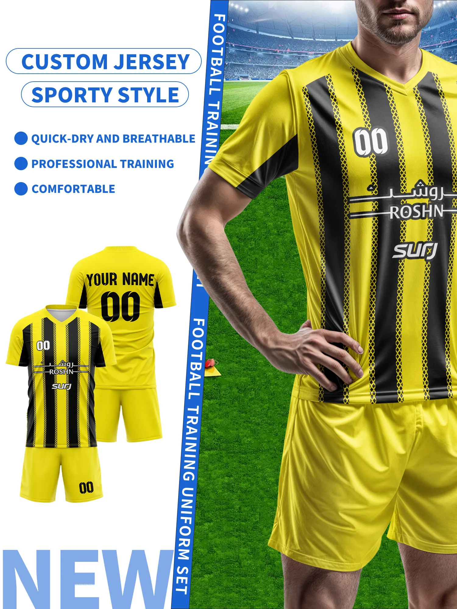 2026 Men's and Women's Customized Name and Number Sports V-Neck Jerseys, Quick-Drying, Fashionable, Sublimation Technology