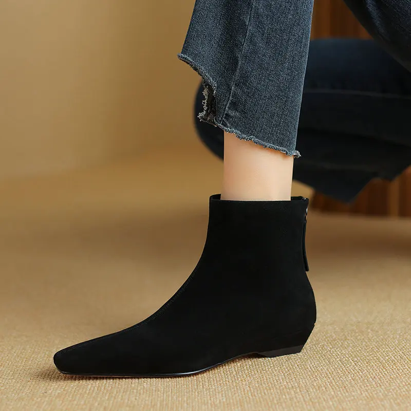 

2025 New Women Ankle Boots Genuine Leather Modern Wedges Autumn Winter Retro Fashion Shoes