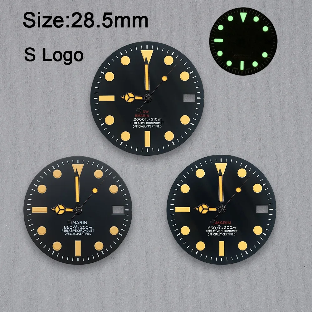 新しい 28.5 ミリメートル S ロゴダイヤルグリーン発光サブレトロダイヤル NH36 ムーブメント時計修正アクセサリー用