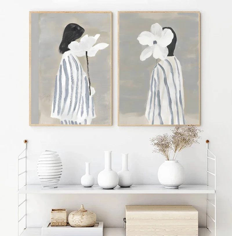 الموضة مجردة شريط امرأة المشارك النوم الشكل اللون قماش اللوحة العصرية جدار الفن لغرفة المعيشة ديكور المنزل #2