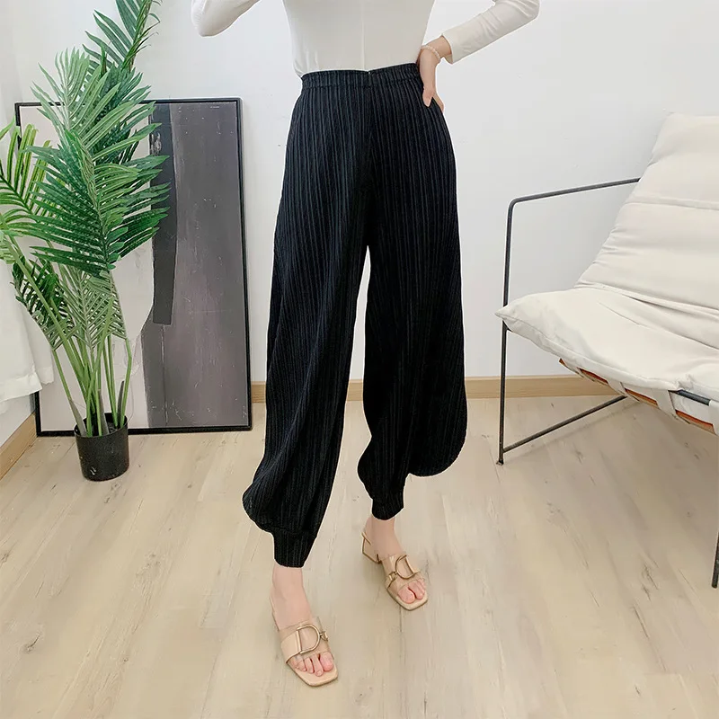 Pleated Sweatpants 2022 Summer New Solid Fashion Design Big Size Slim Crop Pants