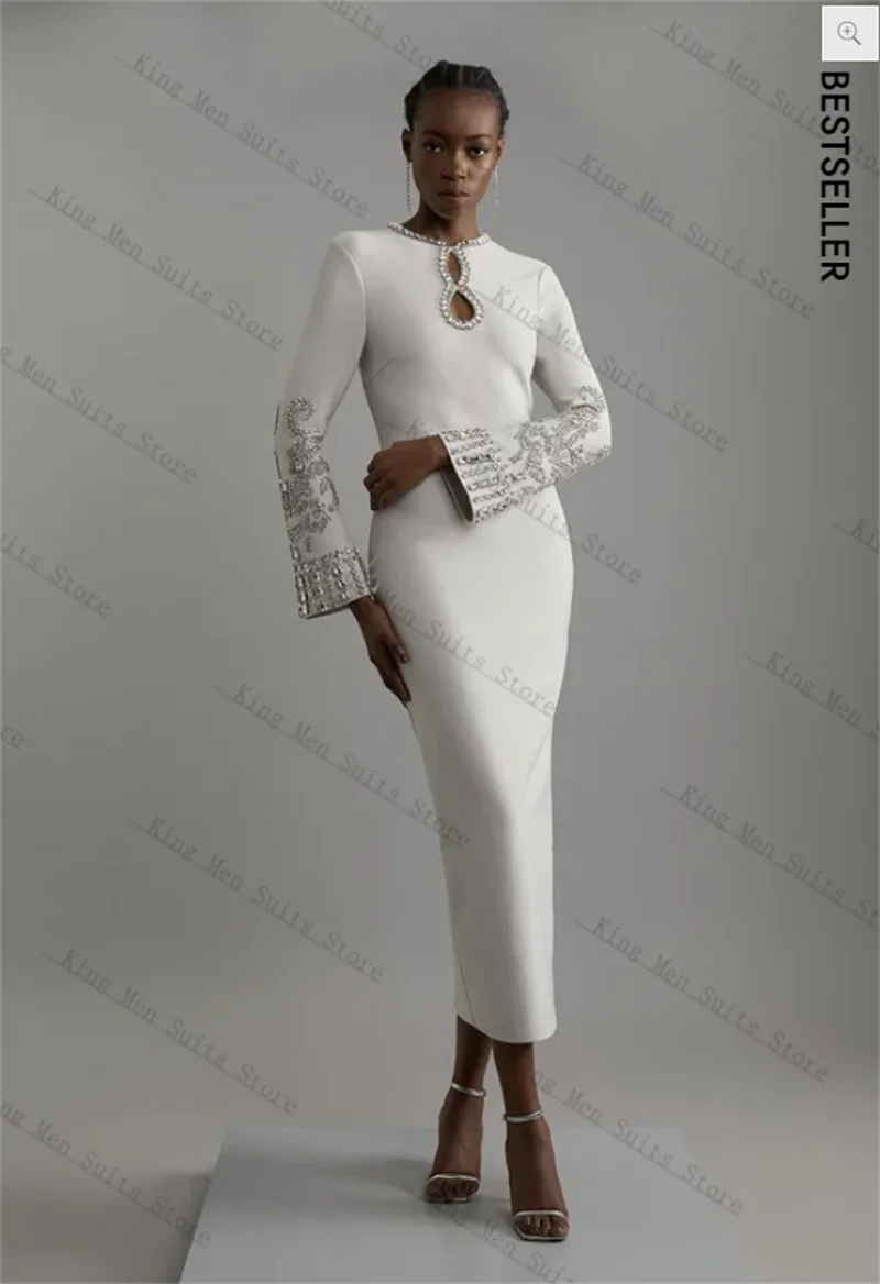 

White Cotton Women Suit 1 Piece Long Blazer Crystals Prom Dress Customized Luxury Formal Guest Wedding Tuxedos Party Coat