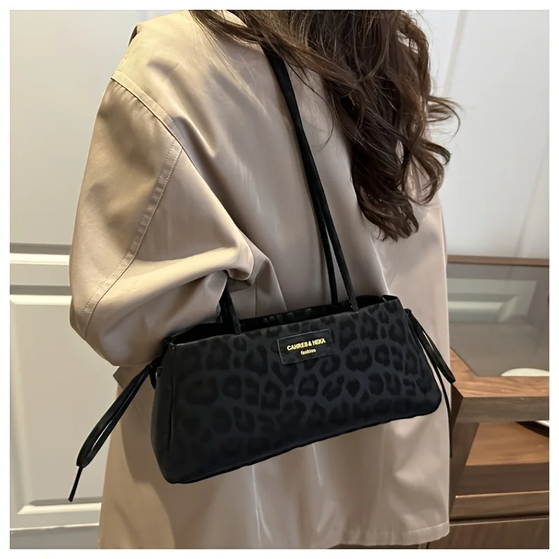 Ladies' Crossbody Bag, vintage Leopard Print Bow Shoulder Bag, Large Capacity Textured Commuting Bag image 3