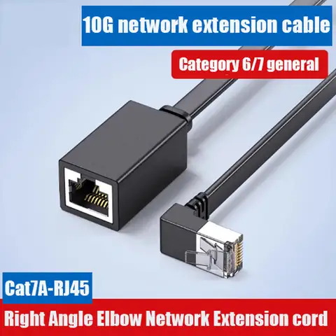 CAT7 RJ45 Elbow/flat 10G Network Cable Category 7 Male to Female Extension Cable 90 Degree Category 6E Router TV Network Cable