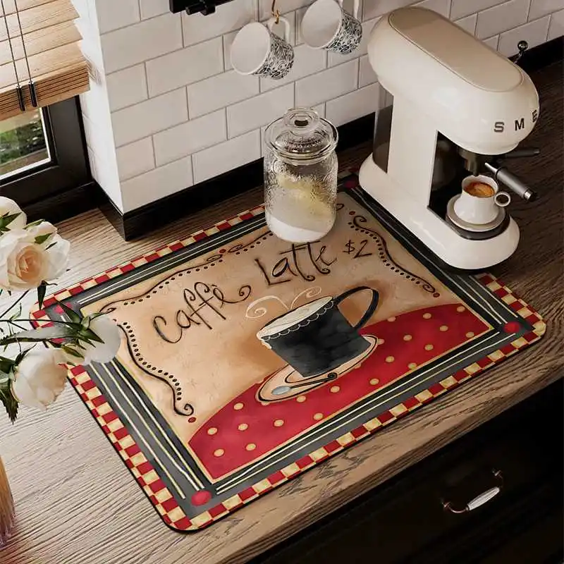 

Qui Dry Heat Resistant Dining Mat Kitchen Coffee er Drain Mat Plate Bowl Silicone Absorption Retro Cup Placement Mat