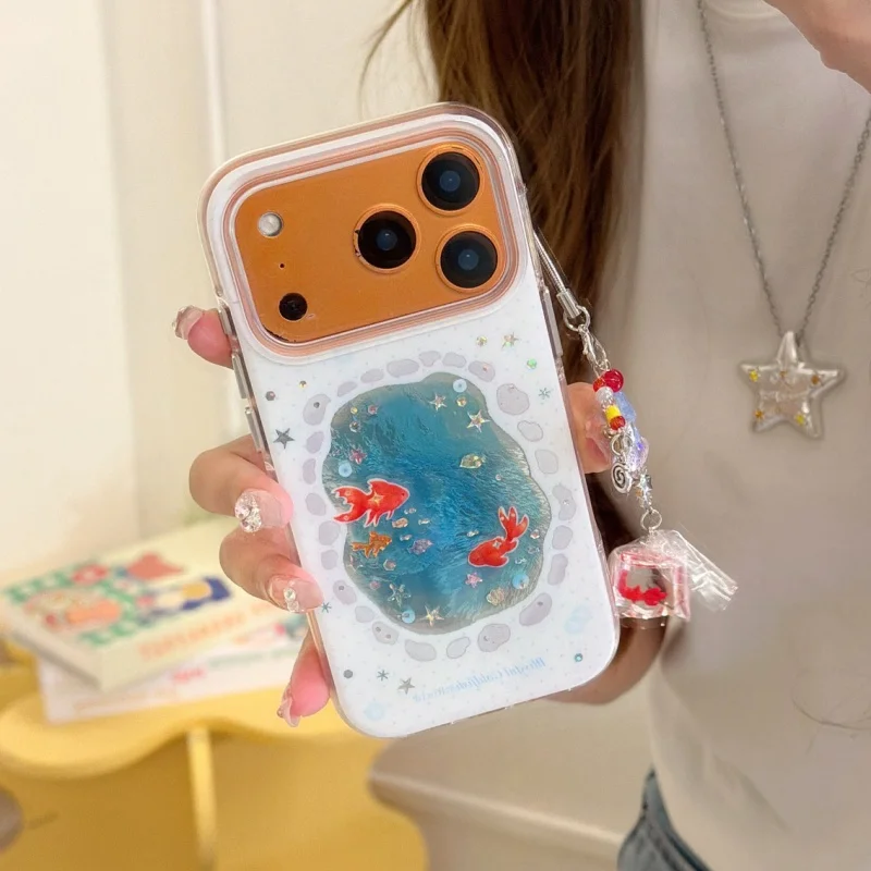 Coque de téléphone mignonne Poisson Rouge pour iPhone 17 Pro 16 15 14 Pro Max avec breloque, étui antichoc coréen Kawaii pour 17 Pro Max Funda Capa