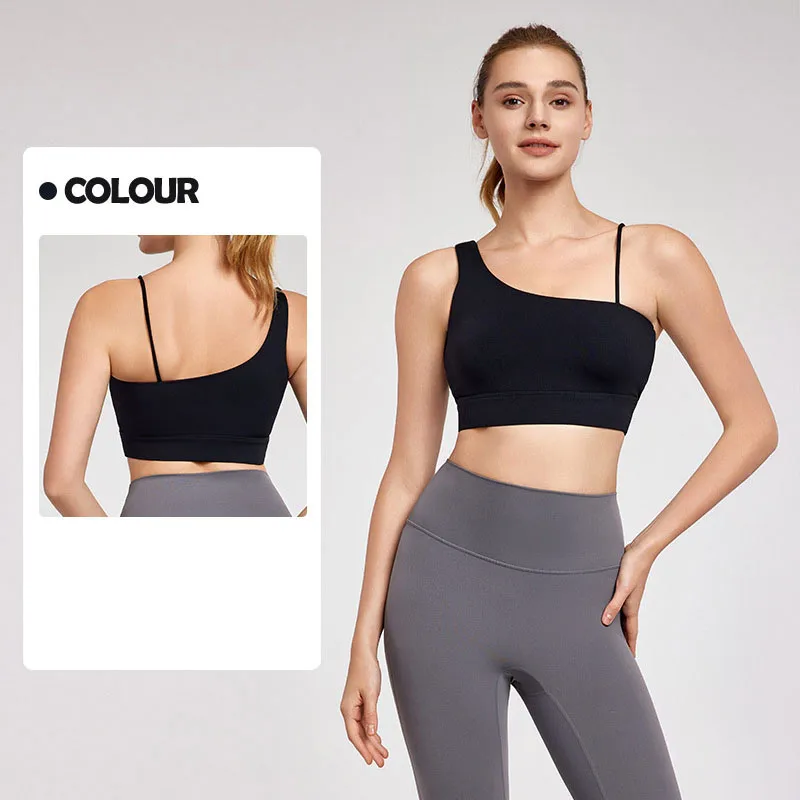 

Sports Women's Underwear Fashionable High Elasticity Diagonal Shoulder Strap Vest Pilates Yoga Fitness Bra Women's Clothes
