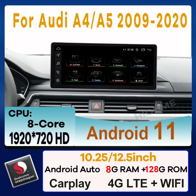 

12.5" 10.25" Snapdragon 8+128G Android 11 Car Radio Multimedia Player GPS Navigation For Audi A4 A4L B9 2017-2020 Stereo CarPlay