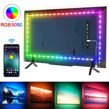 RGB 5050 LED 조명 스트립, 블루투스 앱 지능형 제어, USB LED 유연한 리본 다이오드 테이프, TV 백라이트 방 장식
