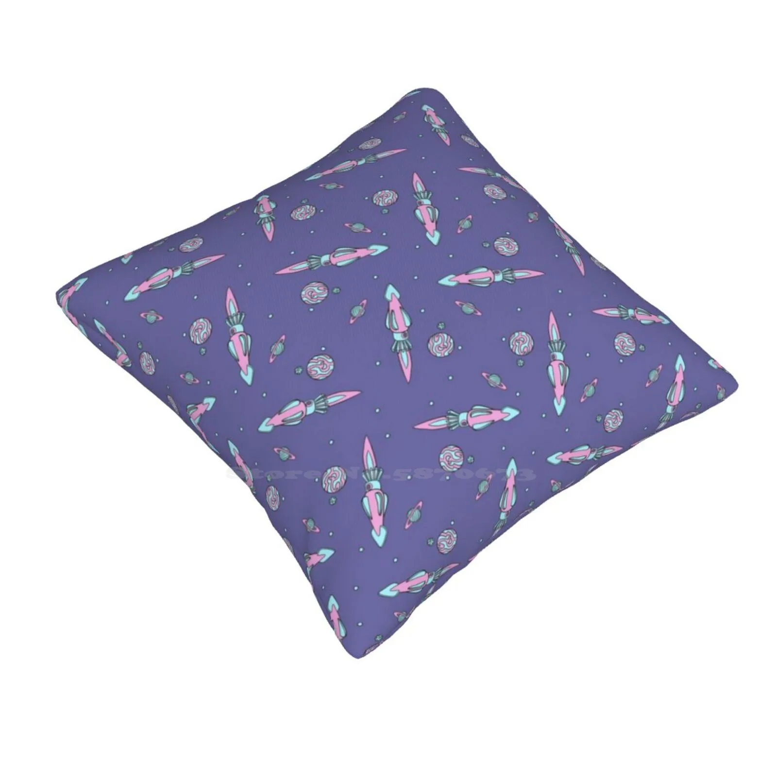 Squid Rocket Ship Home Sofa Car Cushion Cover Pillowcase Space Rocket Ship Purple Planets Squids Pastel Galaxy Pattern