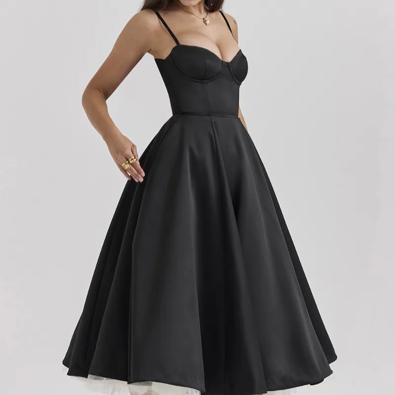 Elegante flor impressão cinta de espaguete vestidos de princesa feminino sexy baixo corte sem costas malha dupla camada bainha vestido senhora festa