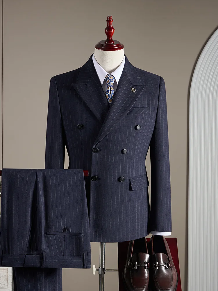 

Autumn Stripe Men Suits 2 Pieces Fashion New Men's Formal Business/Wedding Groom Suits Slim Fit Suits for Men
