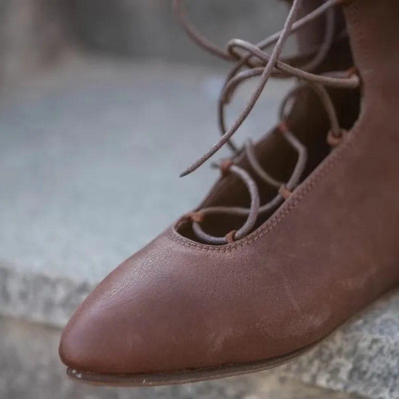 Middeleeuwse Steampunk Retro Unisex Lolita Piraat Schoenen Opengewerkte Strik Leren Laarzen Cross-Lace Elf Hunter Queen Halloween Cosplay