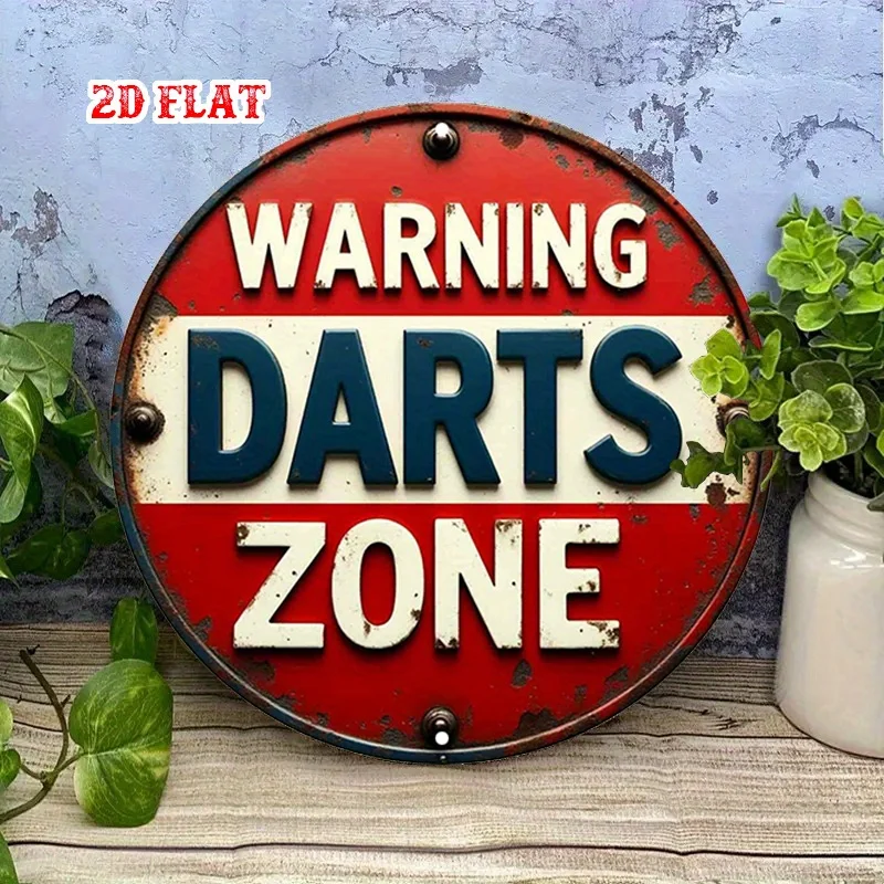 2D Flach, 1 Stück Vintage Darts Zone Aluminium Metallschild - Rustikale Runde Wanddekoration mit Fettgedrucktem Text