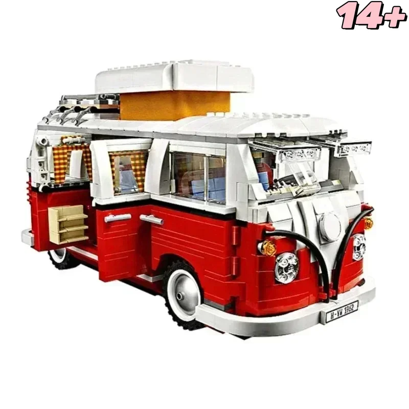 IN stock Camping car brick creative bus T1 type green picnic car building blocks for boys and girls, birthday gifts for children