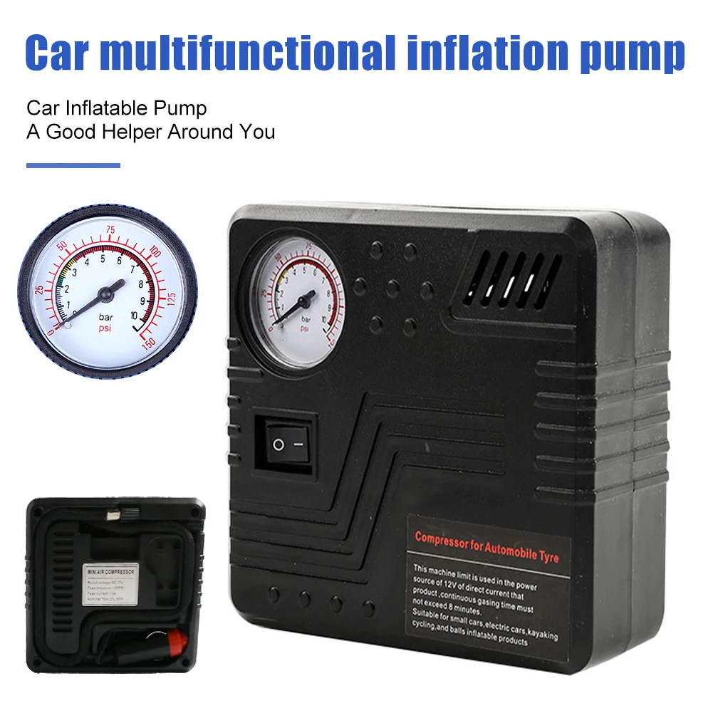 Car Emergency Auto Air Pump 12V 120W Tire Inflator Tool Pressure Gauge Cigarette Lighter Connector Compact&Portable High Quality