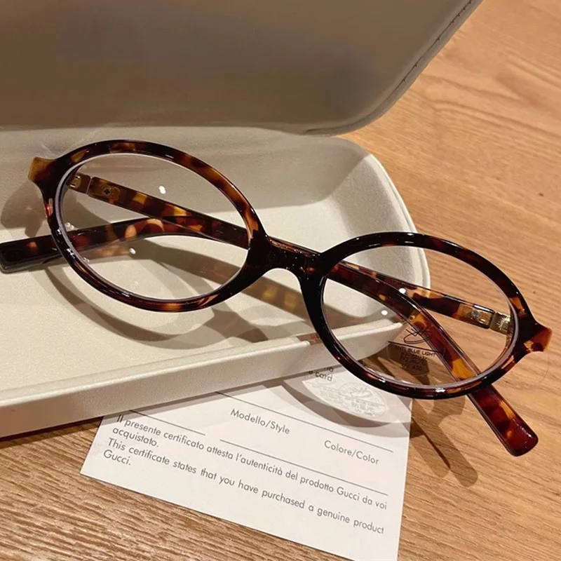 Leopard Oval Small Frame Retro Female Korean Plain Glasses Anti-blue Light Eyeglasses Eye Protection Lady Optical Black Eyeglass