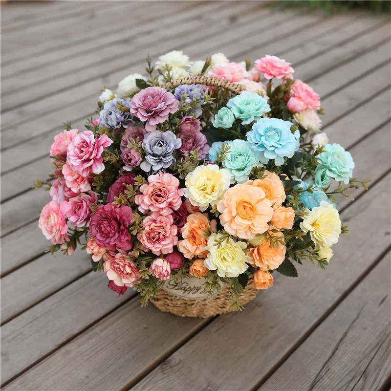 1 باقة 14 رؤساء الفاوانيا الاصطناعية الشاي زهور الورد كاميليا الحرير ورد صناعي فلوريس DIY بها بنفسك حديقة المنزل الزفاف الديكور