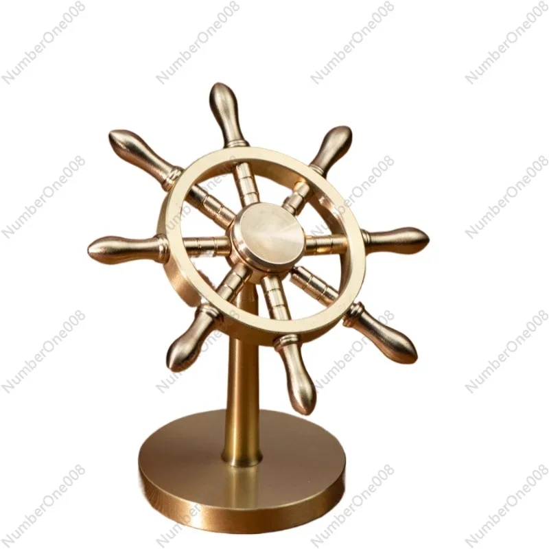 

Copper Ship's Wheel Fidget Toy - Rotating Desktop Decor Stress Relief