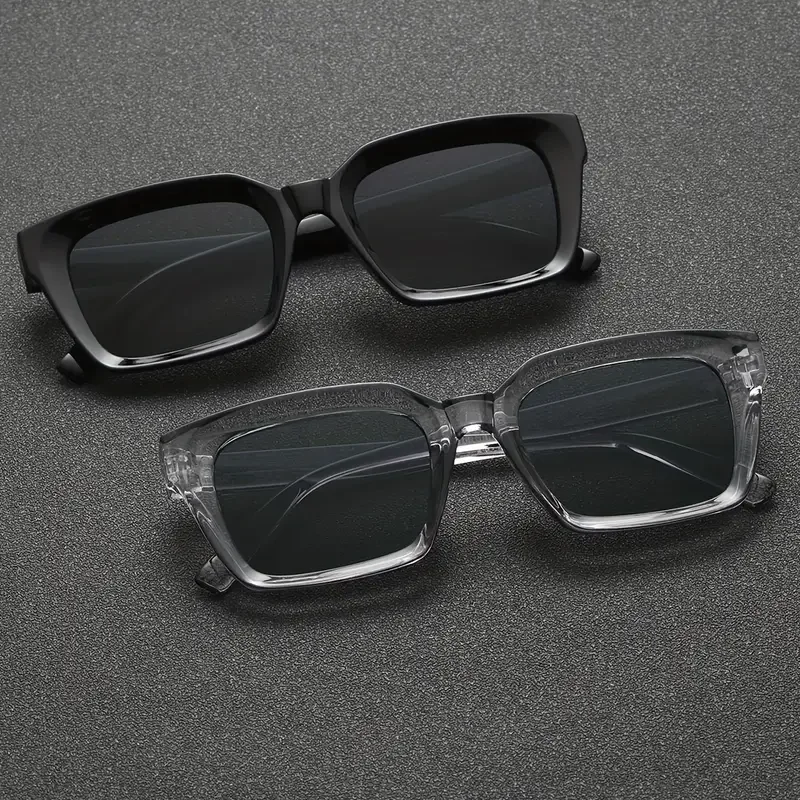 2PCS Fashion Square Frame Herren Sonnenbrille Klassische Retro Urlaub Casual Täglich Dekorative Gläser Schwarz Grau Set
