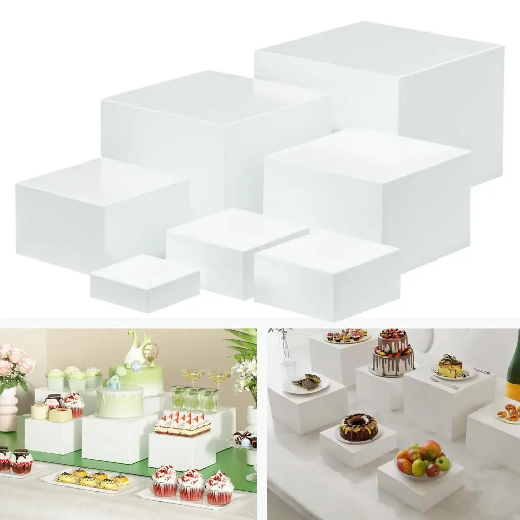 7 Pieces Acrylic Cube Display Box Riser Display Stand Table Stand Nesting Riser for Food Catering Cosmetics Collectibles Jewelry