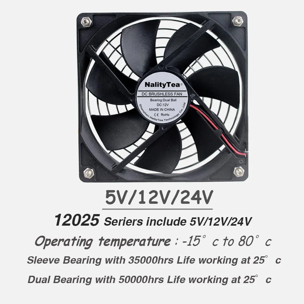 Nality الشاي 5 فولت 12 فولت 24 فولت 120 مللي متر مروحة كم/الكرة مروحة التبريد 120x120x25 مللي متر تيار مستمر فرش مروحة تبريد للكمبيوتر المحمول