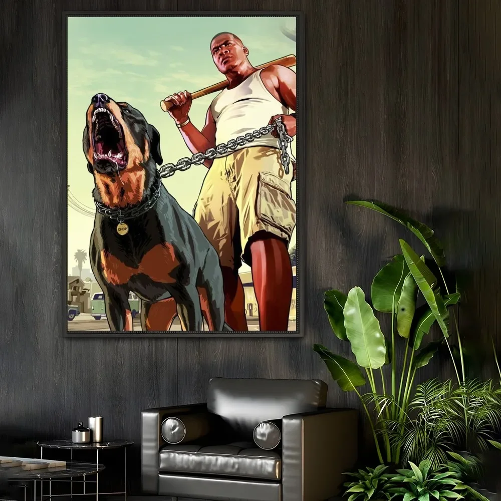 Decoração roubo auto gta vídeo jogo cartaz pegajoso arte da parede impressão à prova dwaterproof água casa sala de estar barra decoração estética