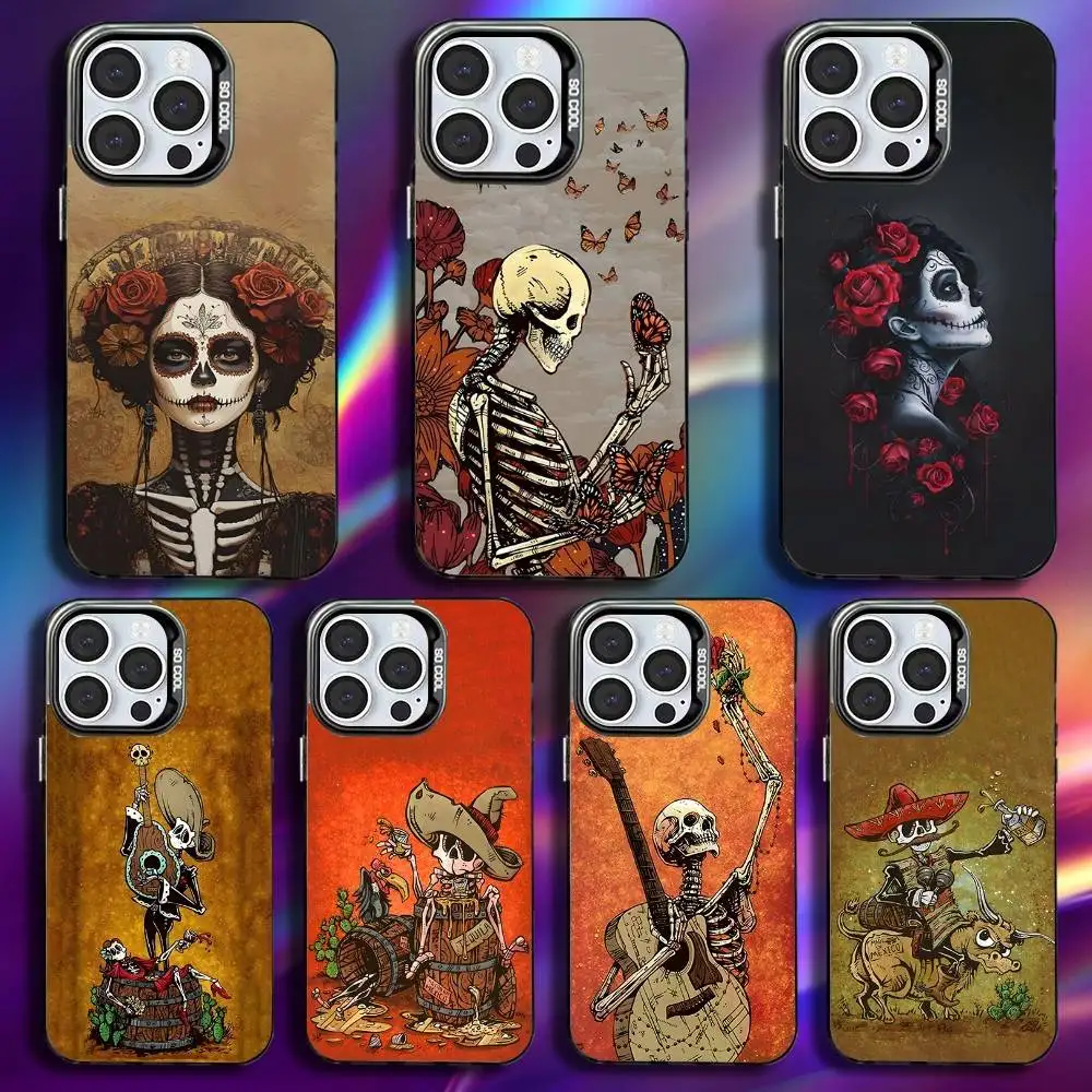 

Day of the Dead Mexican Catrina Skull Phone Case For iPhone 17,16,15,14,13,12Pro,Max,Plus,Mini Anti Fall Black Matte Hard Bumper