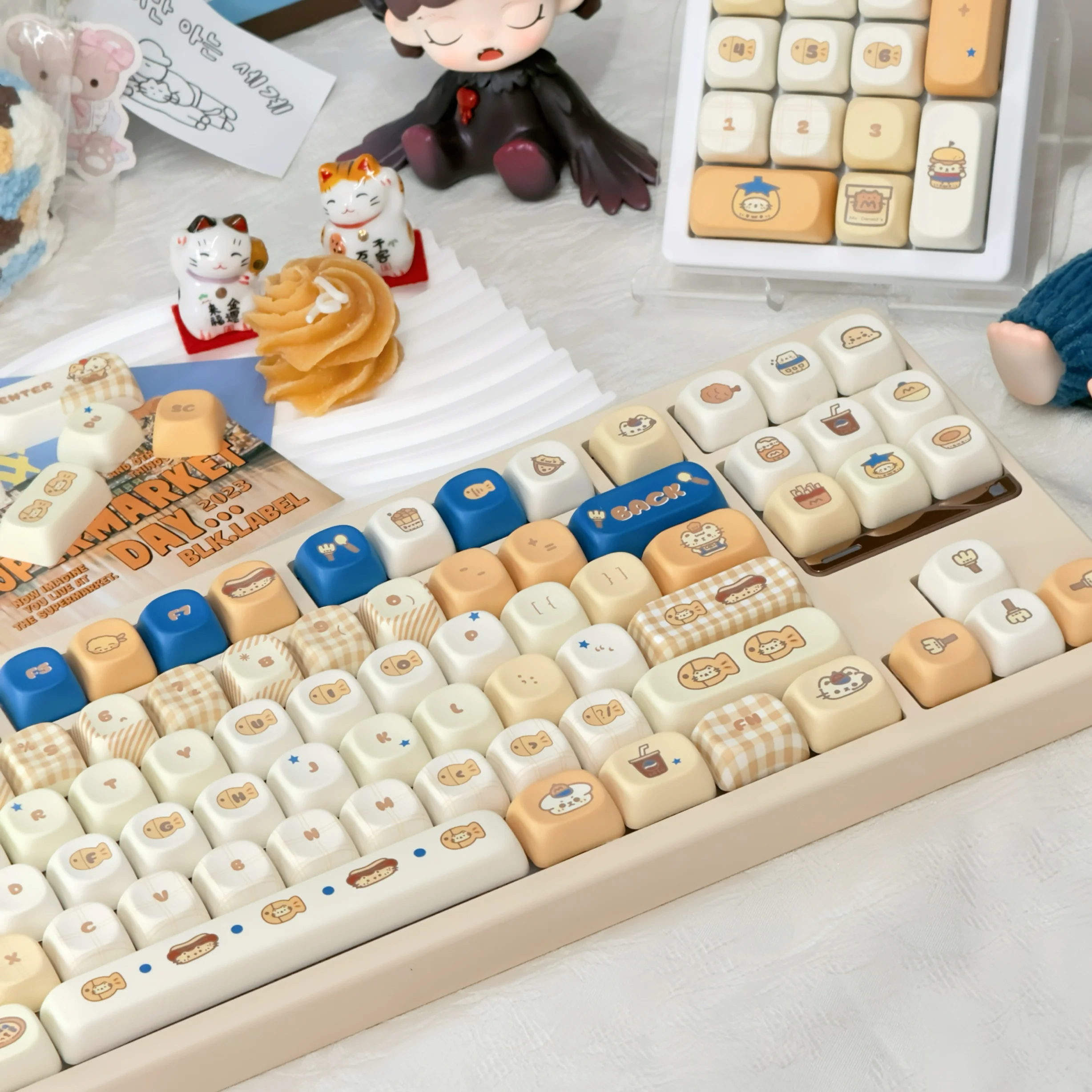 Yummy Keycap PBT Five-sided Thermal Sublimation Cute Creamy Taiyaki Gourmet Keycaps 131 Keys MOA Light Yellow Keyboard Caps