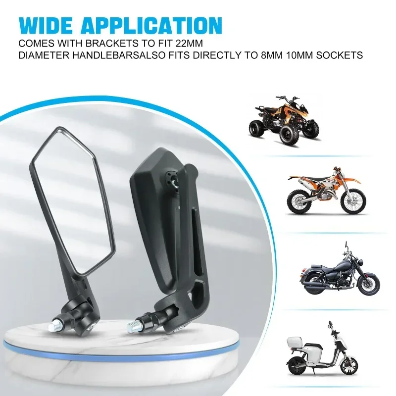 

8/10MM Screw Motorcycle Sidemirror Reverse Rearview Mirror Suitable for Most Models Ultra White Clear and Blue Anti Glare Lenses