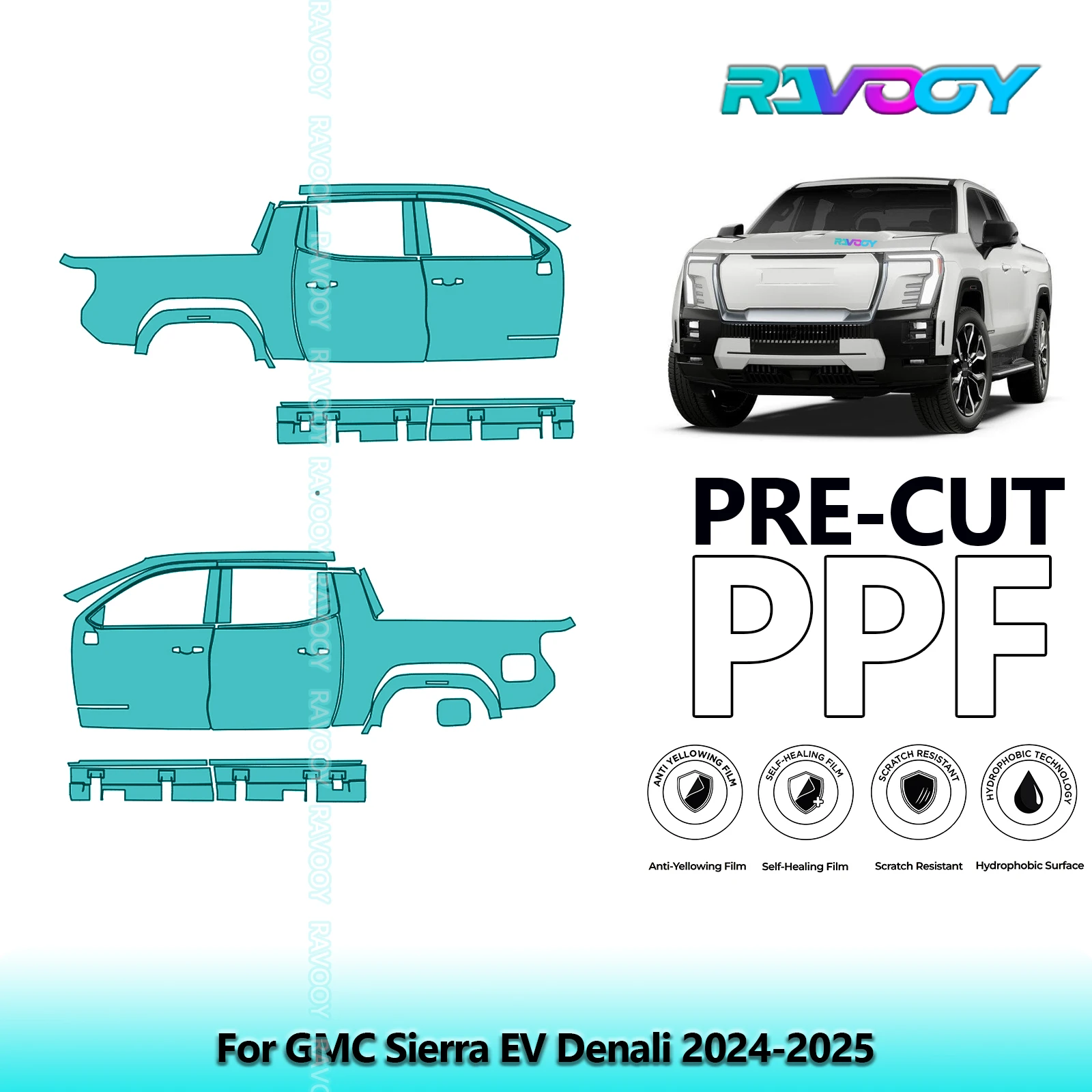 

For GMC Sierra EV Denali 2024-2025 8.5mil Clear Matte Pre-Cut PPF Door & A/B Pillar Kit TPU Paint Protection Film Set