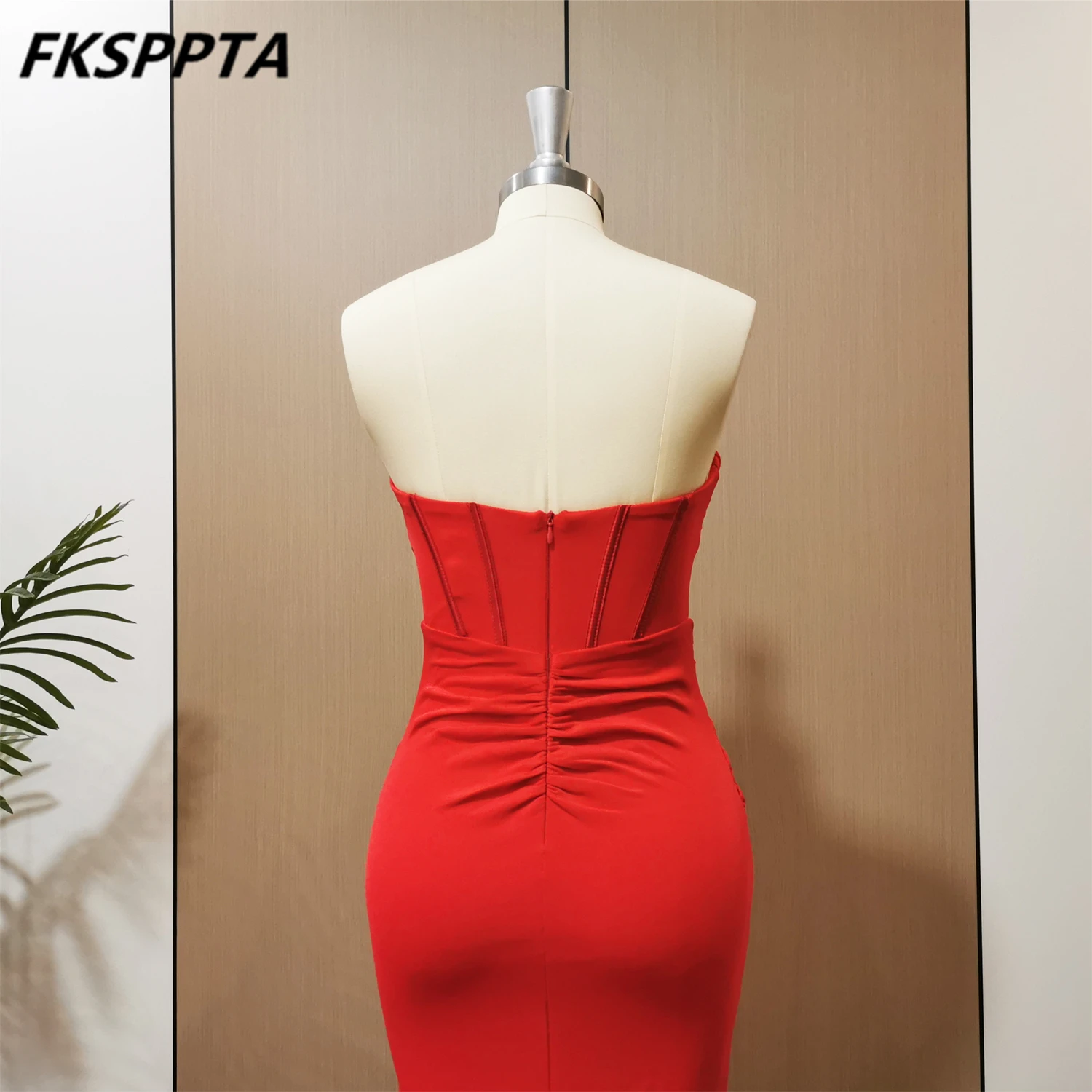 Vestido de noche rojo de sirena con Espalda descubierta, traje largo elástico con abertura lateral, ideal para fiesta de graduación, fotos reales, 2024, en Stock