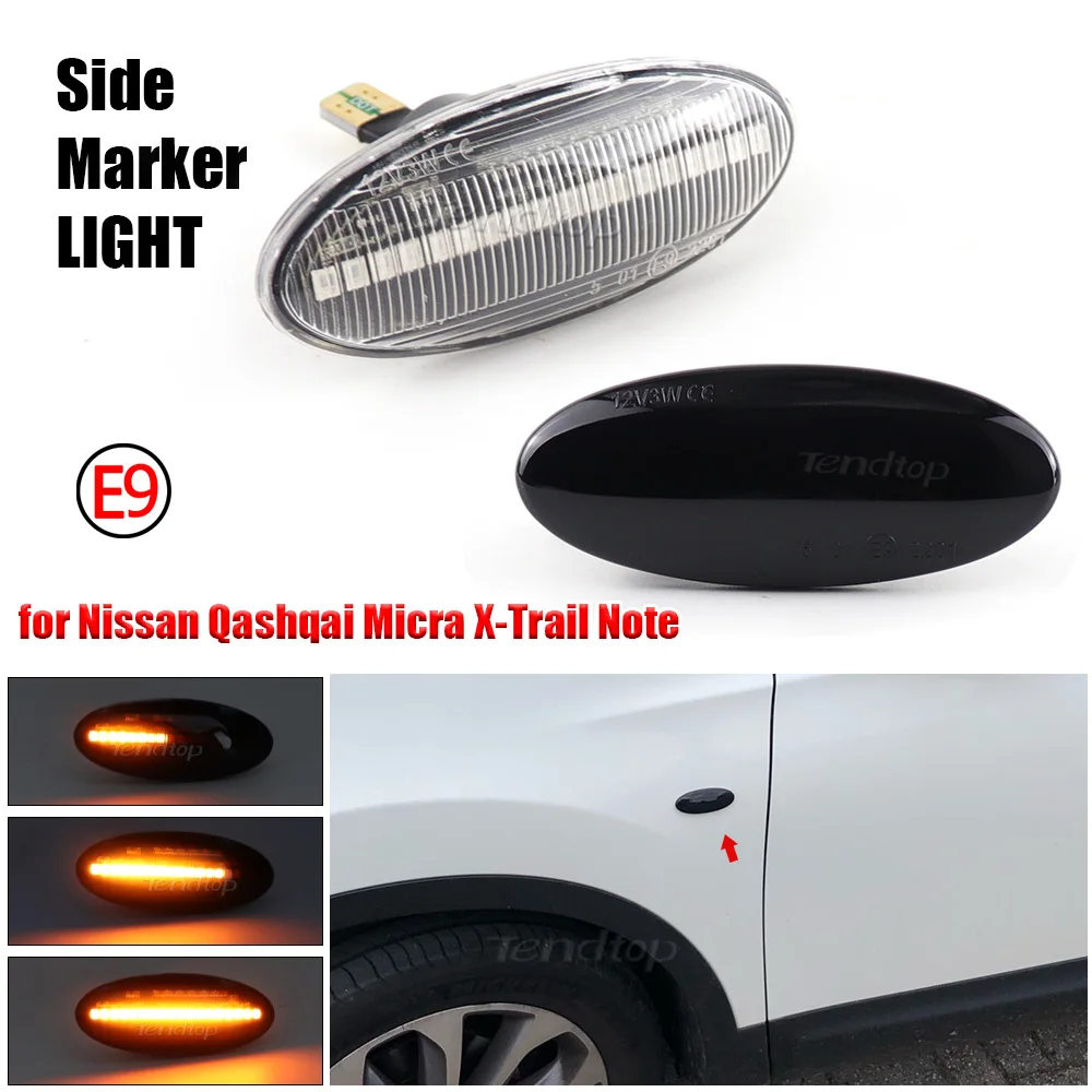 2PCS Led Dynamic Side Marker Turn Signal Light For Nissan Qashqai J10 X-trail T31 Cube Juke Leaf Micra K13 Note E11 NV200