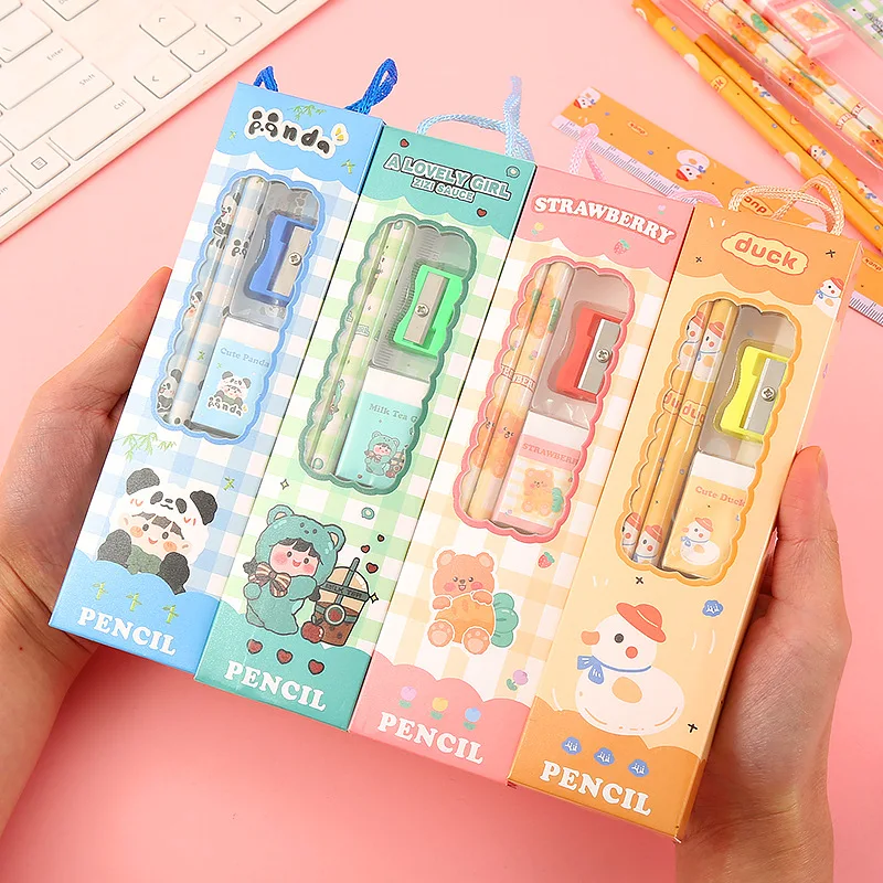 20Sets Cartoon Box 5 In 1 Student Cute Pencil Set Stationery Set Prizes Wholesale