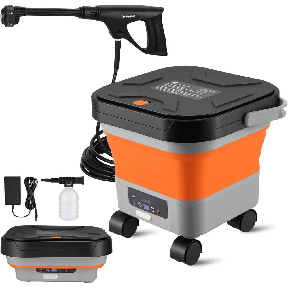 

Portable Cordless Pressure Washer with 3.4-Gallon Tank, 6-in-1 Nozzle, Max 330PSI, 30000mAh Lithium Battery, Portable Sprayer Wa