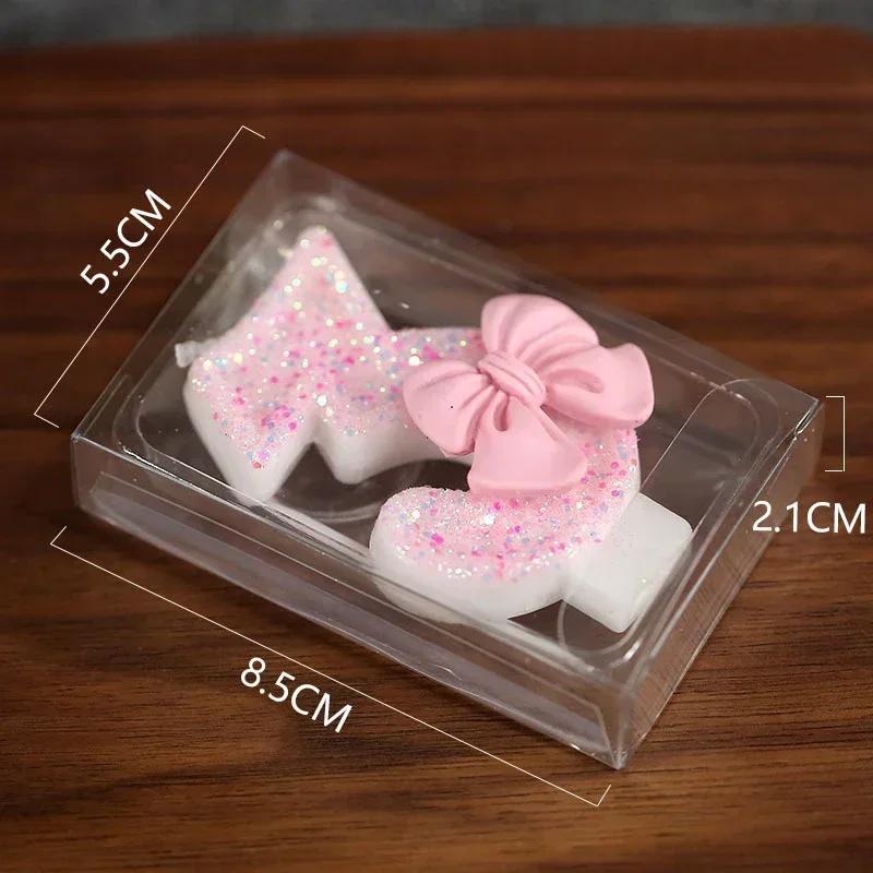 Pink 3D Number Cake Decorating Candles Cute Pink Bow Digital Candles Cake Topper Birthday Party Memorial Day Party Cake Decor