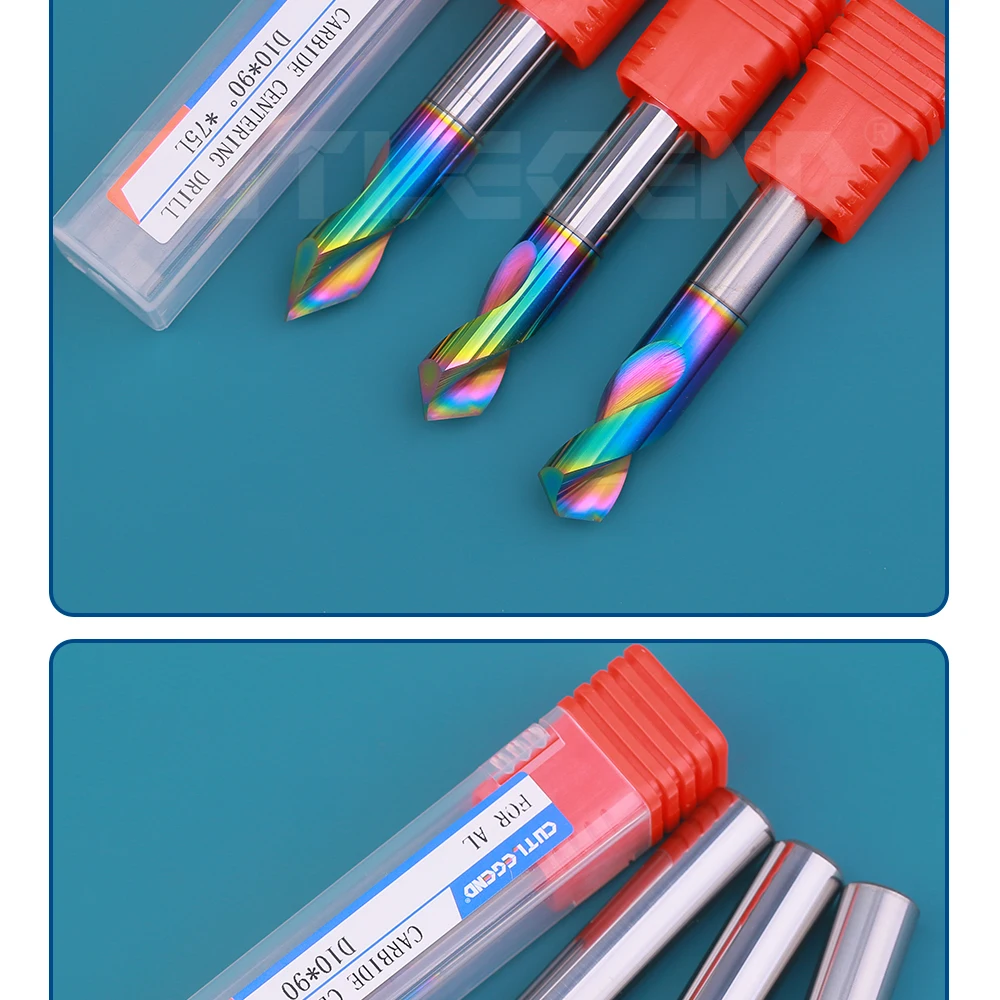 Hartmetall-Wolfram-Zentrierbohrer, Punktbohrer für Aluminium 60 ° 90 ° 120 ° 1-12mm Durchmesser Regenbogenbeschichtung Hohe Präzision & Haltbarkeit – Detail 7