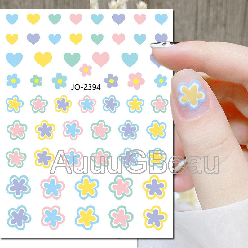 Nail Art Decals Candy Colors Sweet Petals Flowers Love Hearts Back Glue 3d Nail Stickers Decoration For Nail Tips Beauty