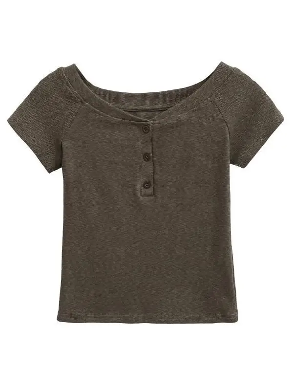 T-shirt sexy ort Sve American Retro Spicy Girl Button Street Sle Summer Base Layer Dimagrante ort Lunghezza One oulder