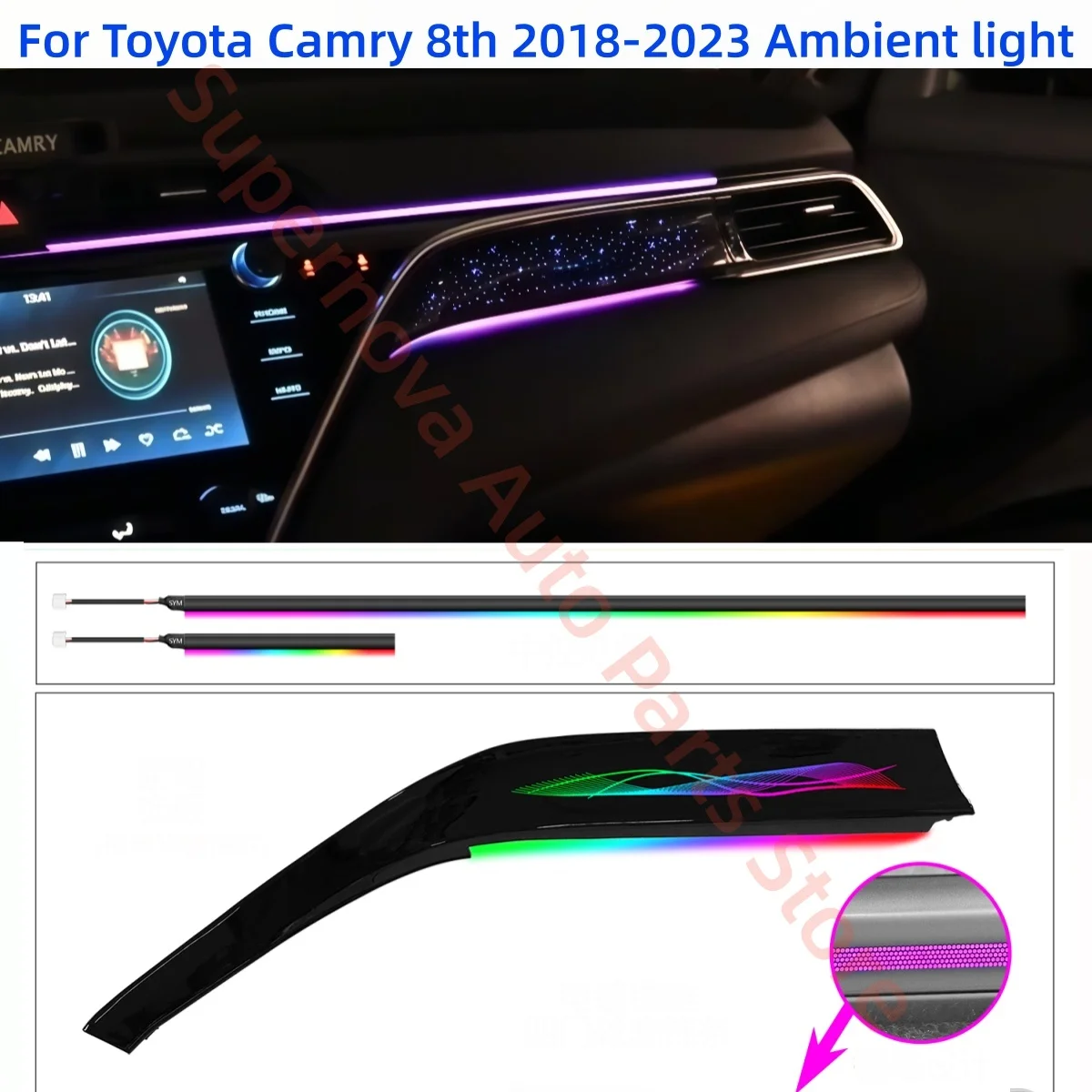 Decorative strip Fit for Toyota Camry 8th generation 2018-2023 LED Atmosphere Lamp Car interior lighting upgrade Car accessories