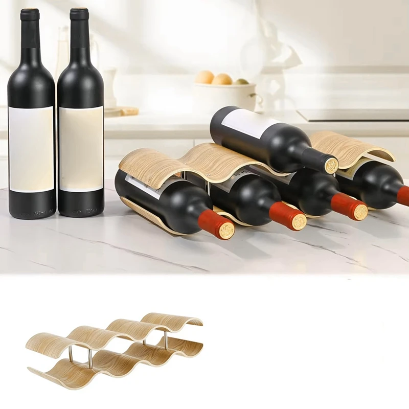 Wooden Wine Rack Wavy Wine Bottle Storage Rack Cabinet Pantry Home Kitchen Bar Countertop Storage Display Rack