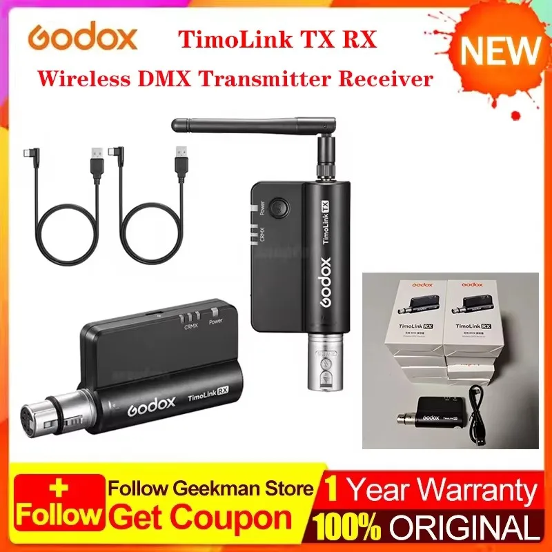 Godox TimoLink TX RX Wireless DMX Transmitter Receiver Set Automatic Frequency Hopping Built-in CRMX Lumenradio