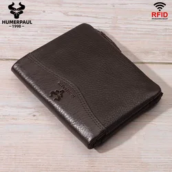 KAVIS Short Wallet For Men Genuine Leather RFID Wallets With Card Holder Bifold Zip Coin Pocket Multi-Function ﻿Casual Wallet