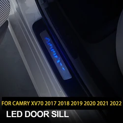 4Pcs Blue Illuminated LED Door Sill Scuff Plate Guard For Toyota Camry XV70 2017-2022 Chrome Styling Car Door Sill For Carmy