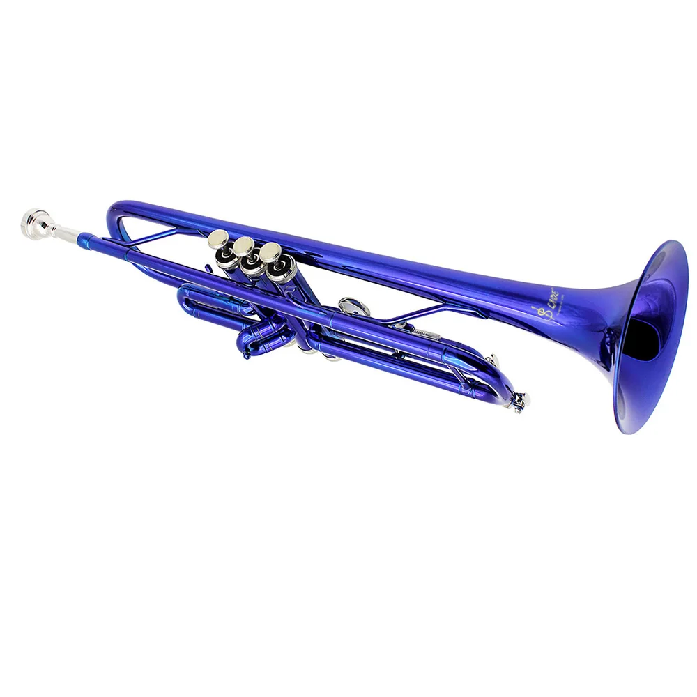 High Quality Trumpet Bb B Flat Blue Trumpet Brass Material Musical Trompeta with Case Cleaning Brush Protective Sleeve Parts