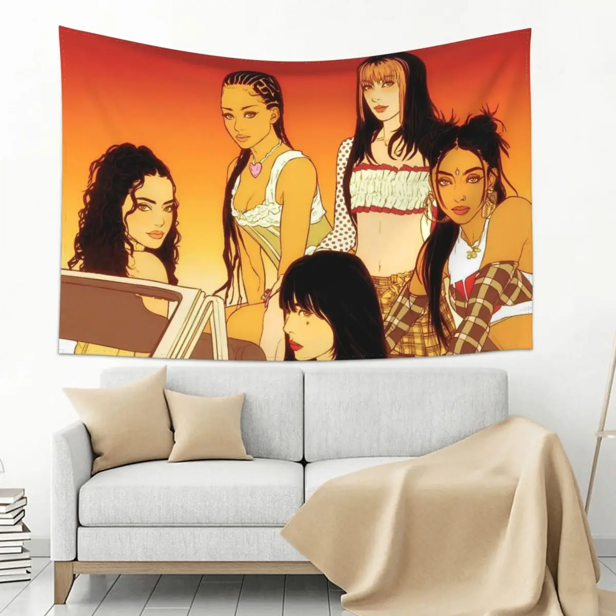 Wall Tapestry Hanger Katseye Kpop Music Vintage Tapestries Printed Concert Banner Custom Bedroom Living Room Dorm Decor Blanket