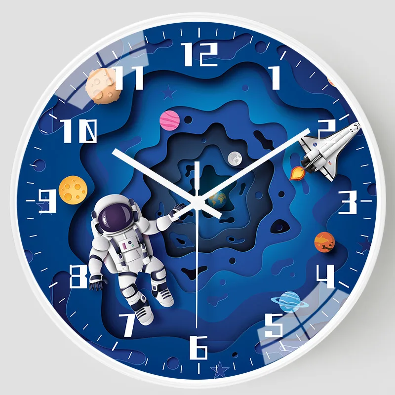 8Inch Cartoon Wall Clock Children Bedroom Silent Electronic Clock Astronaut Room Decoration Home Decor Kids Wall Clocks