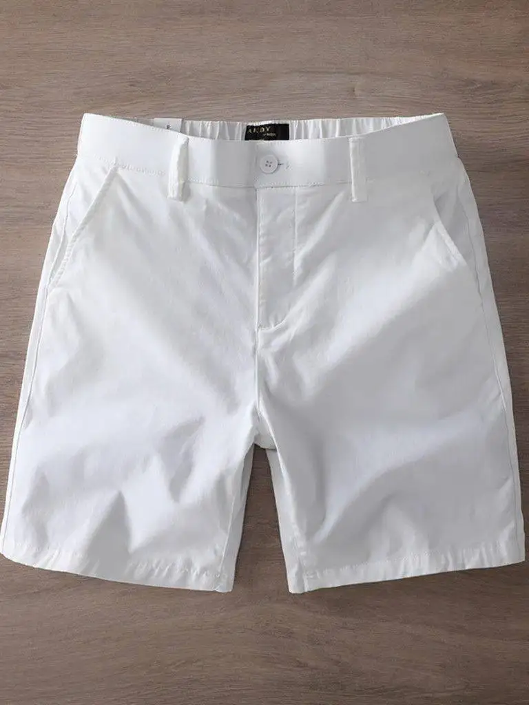 Summer New Men's Slim Fit Straight Leg Workwear Shorts Elastic Beach Pants mid Waist Pure Cotton Youth Fashion Chinese Brand