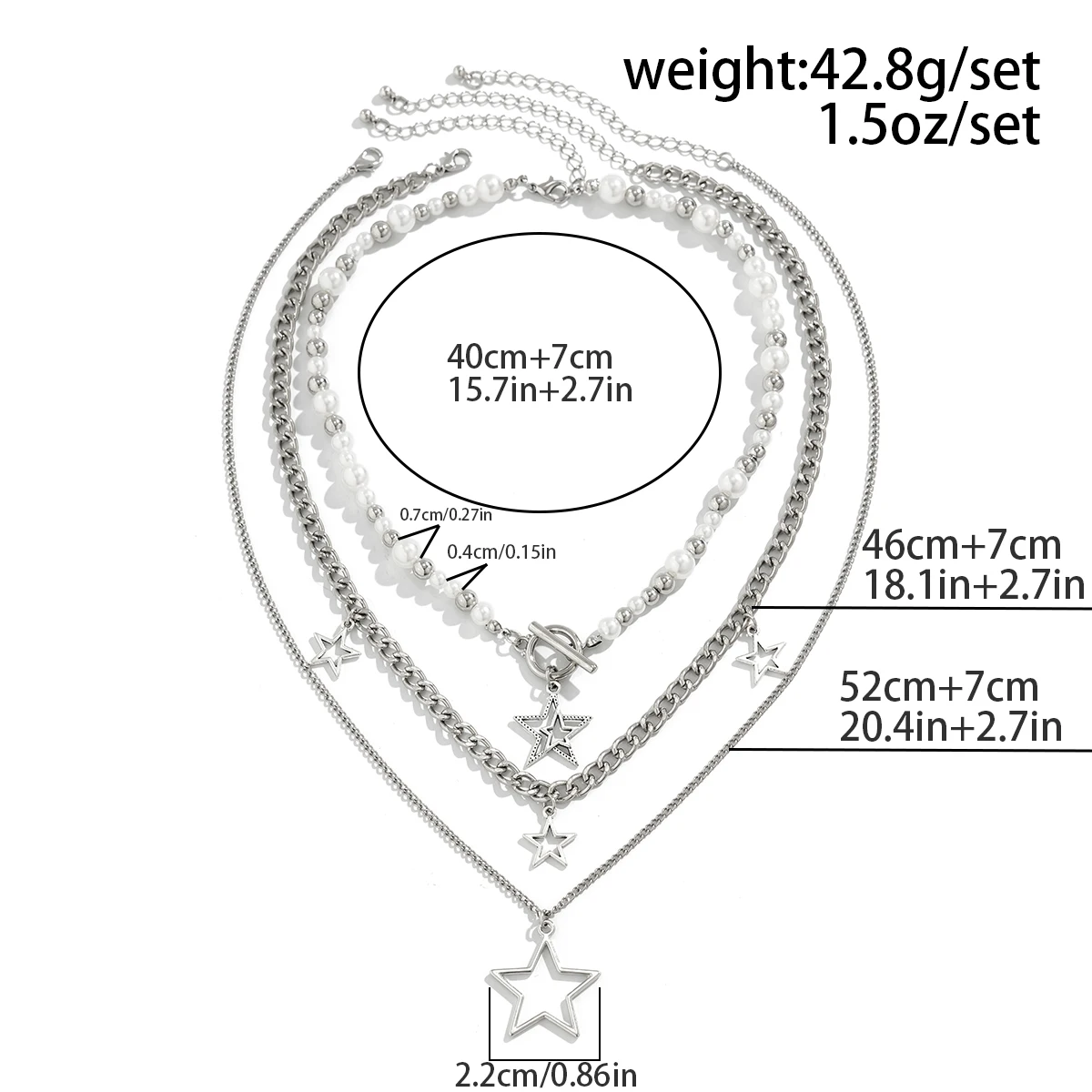 IngeSight.Z Trend Y2K Star Pendant Multi layered Necklace Fashion Imitation Pearl Beaded Necklace Women\'s Punk Party Jewelry