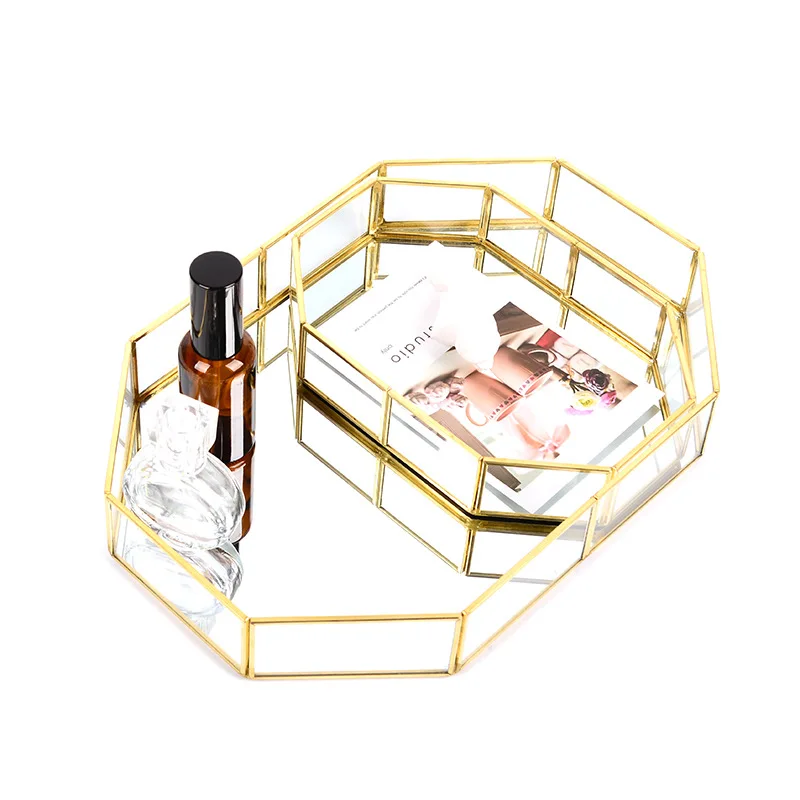 Newest  Golden Glass Storage Tray    Nordic Minimalist Tray   Cosmetics Exquisite Storage Box